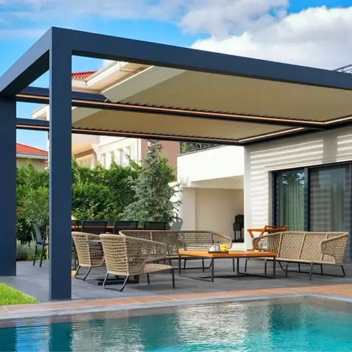 Pergola offers smart motorized retractable awnings
